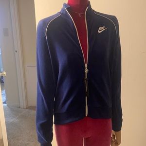 Women’s blue velour Nike zip up track jacket